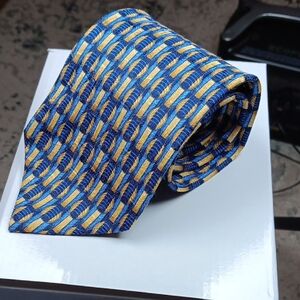 Ermenegildo Zegna Blue and Gold‎ Patterned Men's Silk Tie